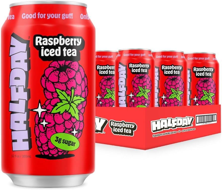 Halfday Prebiotic Raspberry Iced Tea 12-Pack - Nostalgic Flavor, Low Sugar, Incredible Taste - Pa... | Amazon (US)