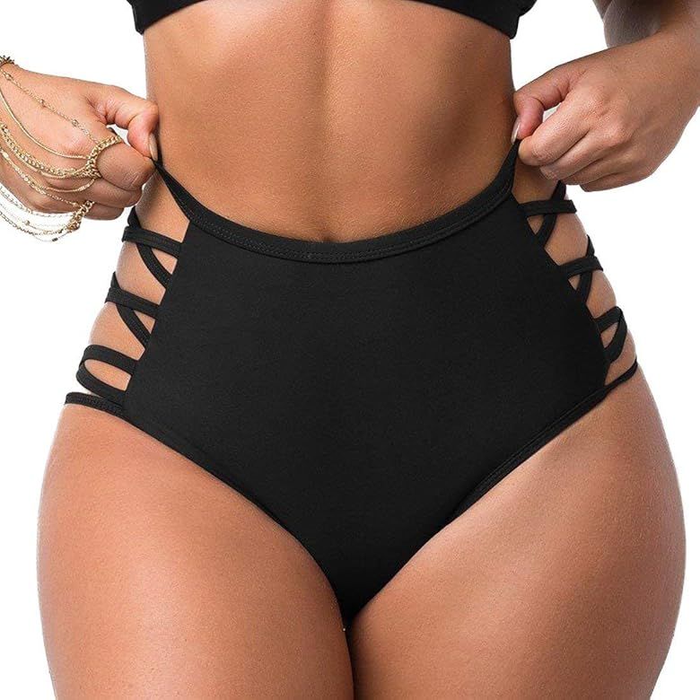 COLO Women Sexy Bikini Bottoms Lace Strappy Sides High Waisted Retro Bathing Suit Underwear Swims... | Amazon (US)