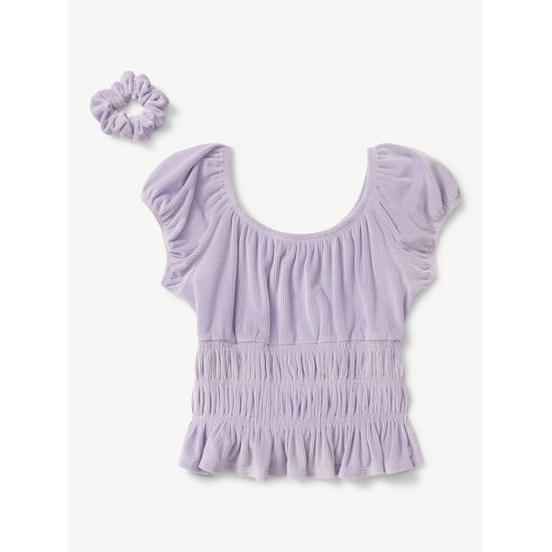 Justice Girls Puff Short Sleeve Smocked Top, Sizes XS-XLP | Walmart (US)