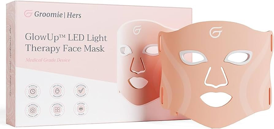 Groomie GlowUp LED Light Therapy Face Mask - Red Light, Amber, Blue, Purple & Infrared - 6 Treatm... | Amazon (US)