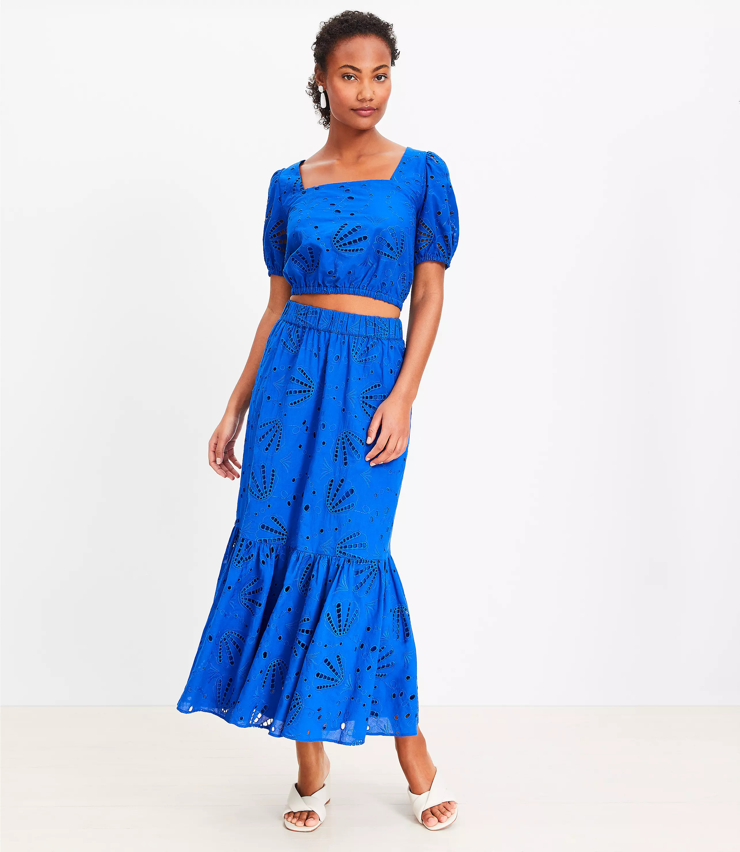 Shell Eyelet Flounce Maxi Skirt | LOFT