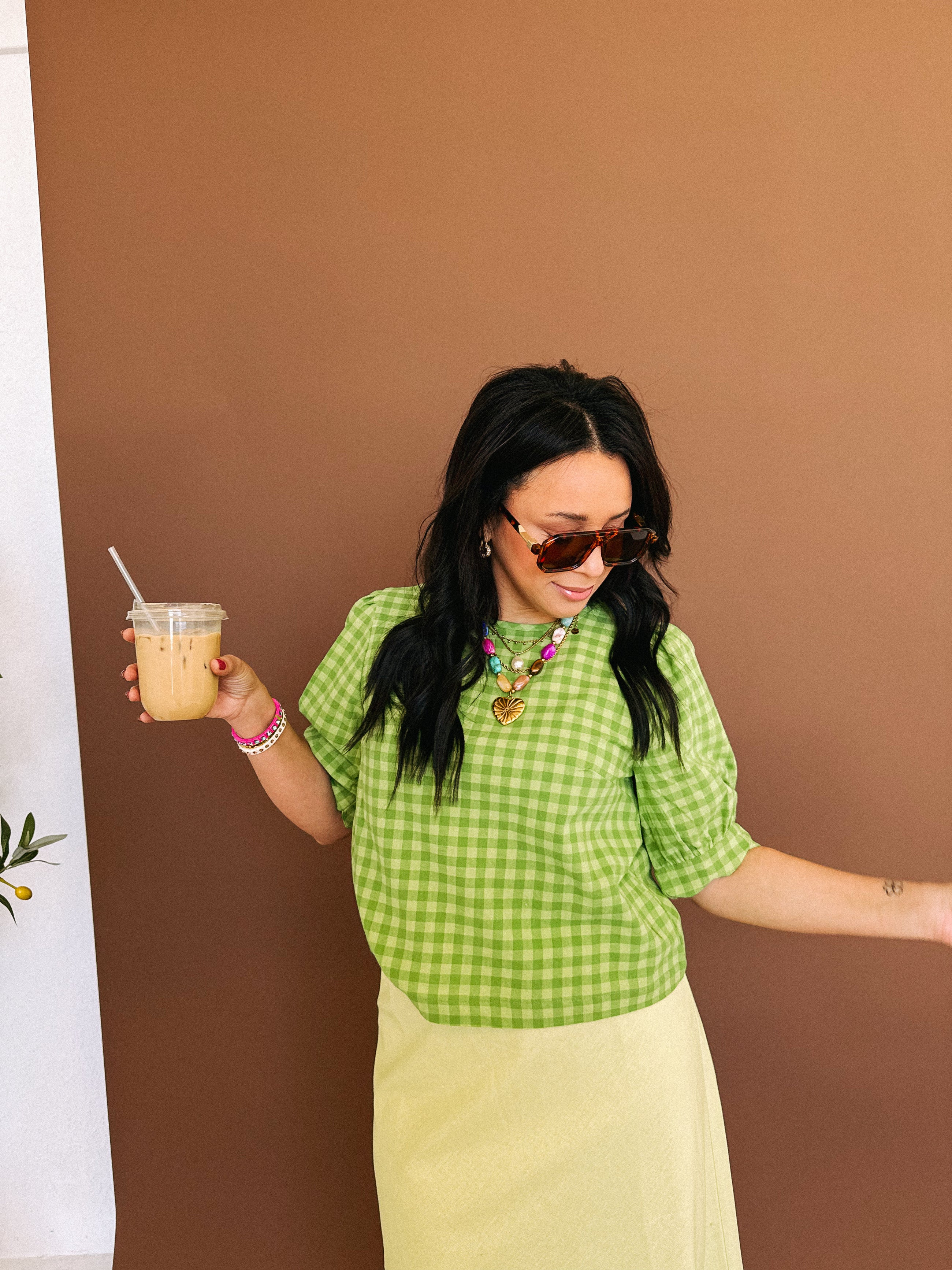 matcha latte gingham top | Etta+East