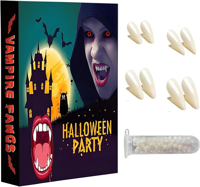 Vampierzähne,5 Stücke Vampir Fangs Kit,4 Größen Custom Fangs Vampire Zähne Gefälschte Zahne... | Amazon (DE)