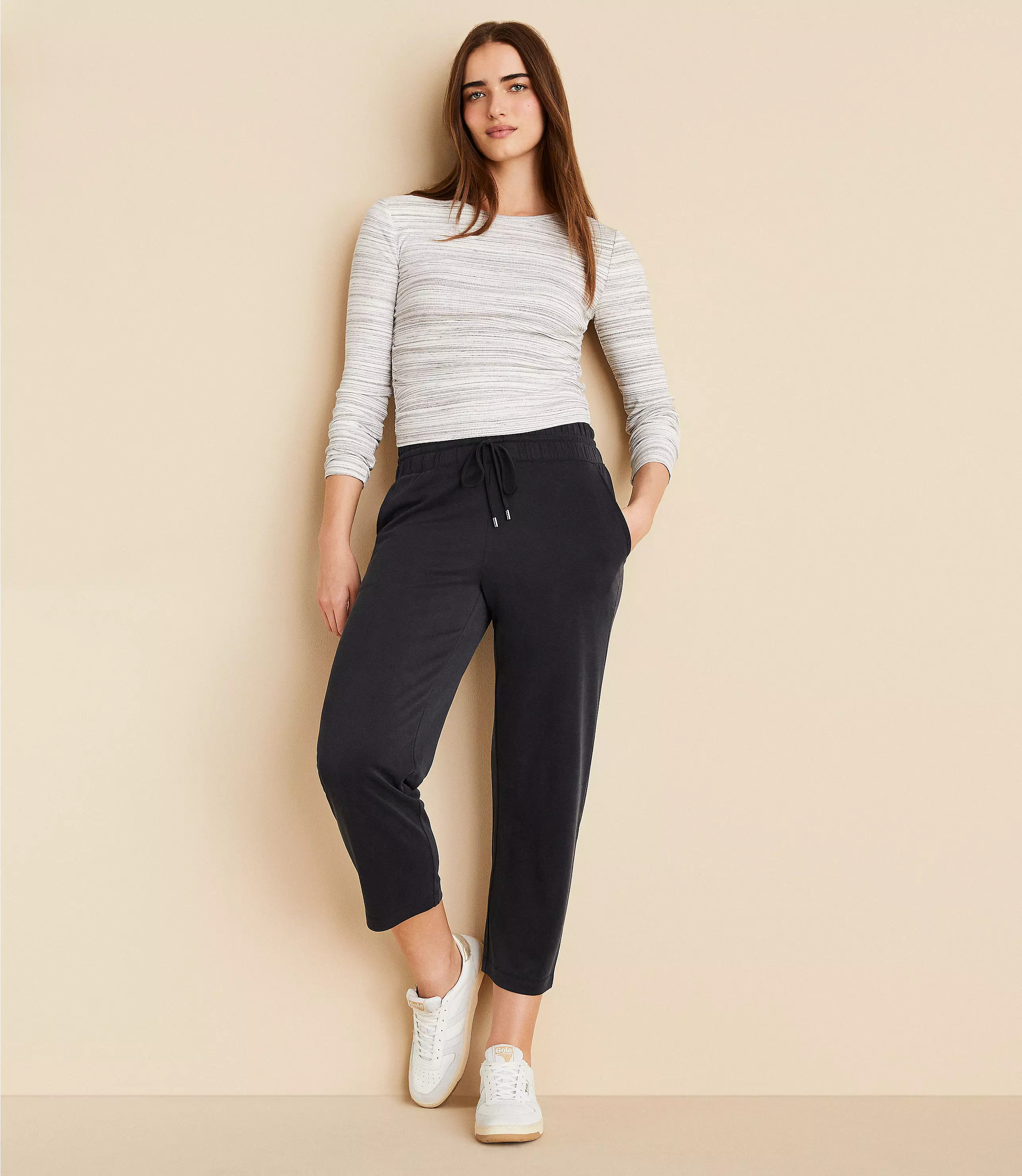 Petite Lou & Grey Sandwashed Straight Crop Drawstring Pants | LOFT