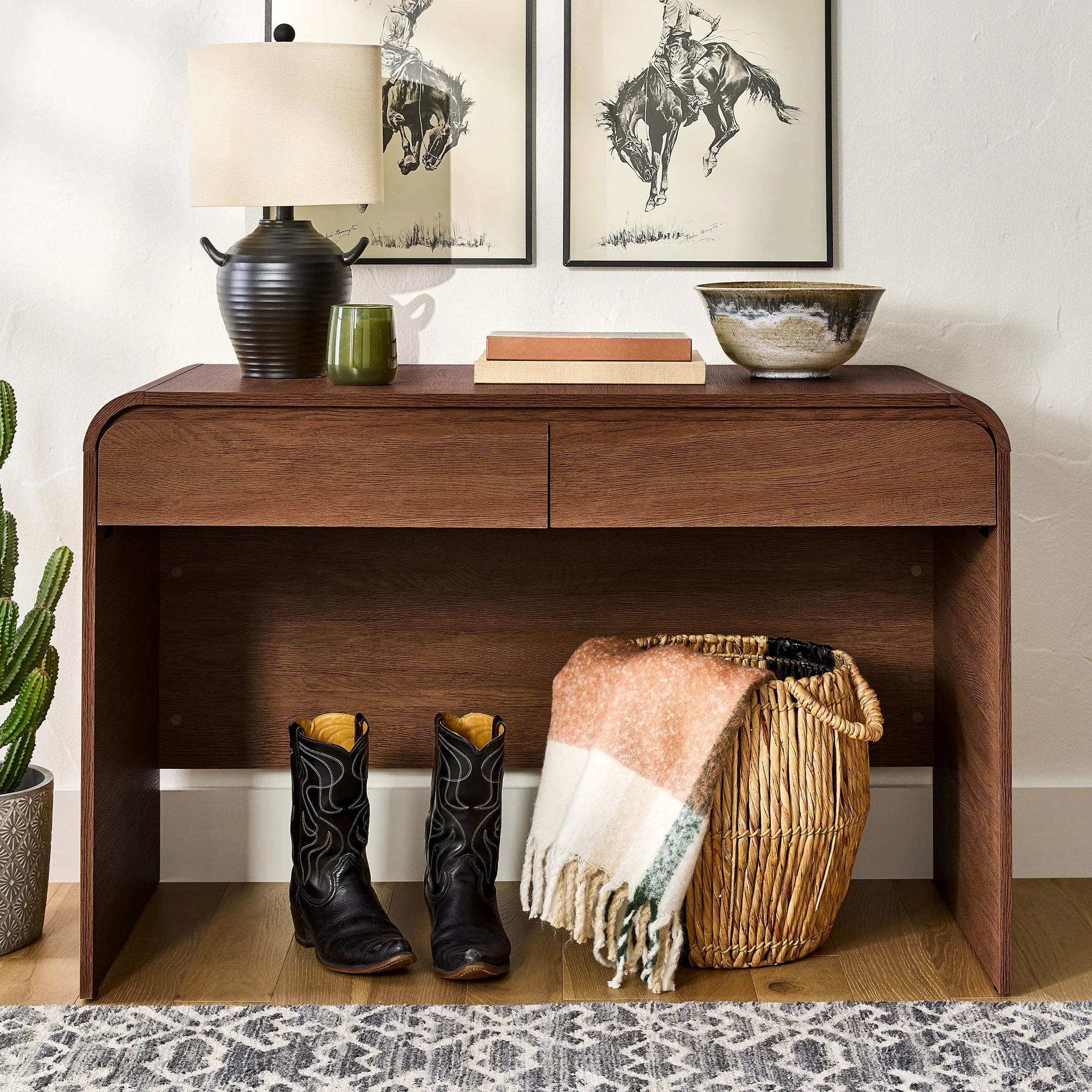 Better Homes & Gardens Juliet Curved Desk with Storage, Walnut Finish - Walmart.com | Walmart (US)