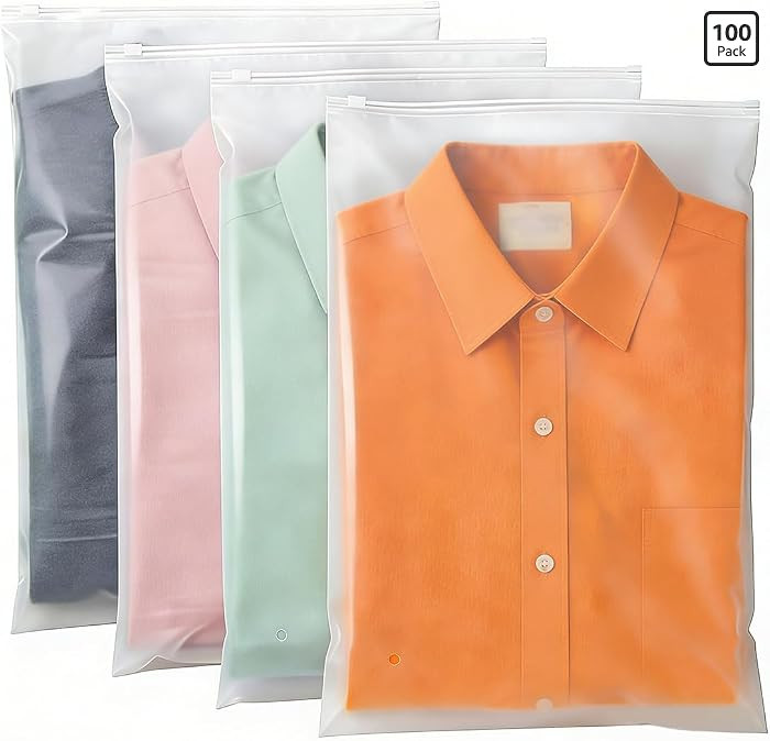 Zip Bags for Clothes 10x13 Inch, 100 Count Frosted Poly Zipper Bags, Resealable Small Zip Lock Ba... | Amazon (US)