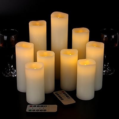 Flameless Candles Led Candles Set of 9(H 4" 5" 6" 7" 8" 9" xD 2.2") Ivory Real Wax Battery Candle... | Amazon (US)