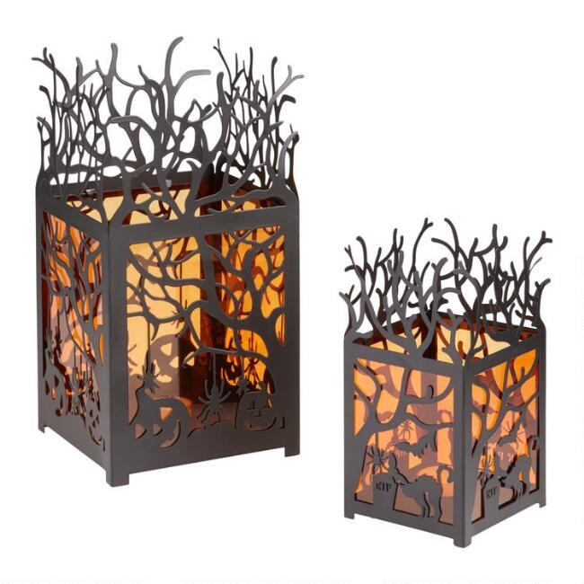 Black Metal Halloween Cutout Hurricane Candle Holder | World Market