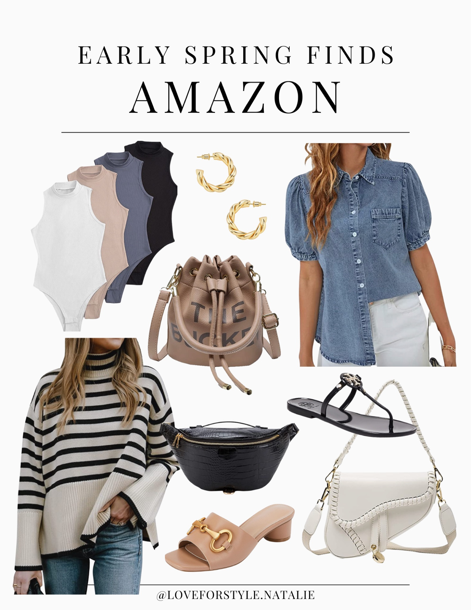 Amazon Spring Finds | amazon spring sweater | amazon bumbag | Tory Burch sandals | denim puff top | bodysuit set | neutrals | inspired shoulder bag | drawstring bag | inspired sandals |
Amazon neutral sandals 

#LTKGiftGuide 
 

#LTKsalealert #LTKworkwear #LTKU #LTKunder100 #LTKunder50 #LTKshoecrush #LTKFind #LTKSeasonal #LTKstyletip #LTKSeasonal #LTKFind #LTKSale