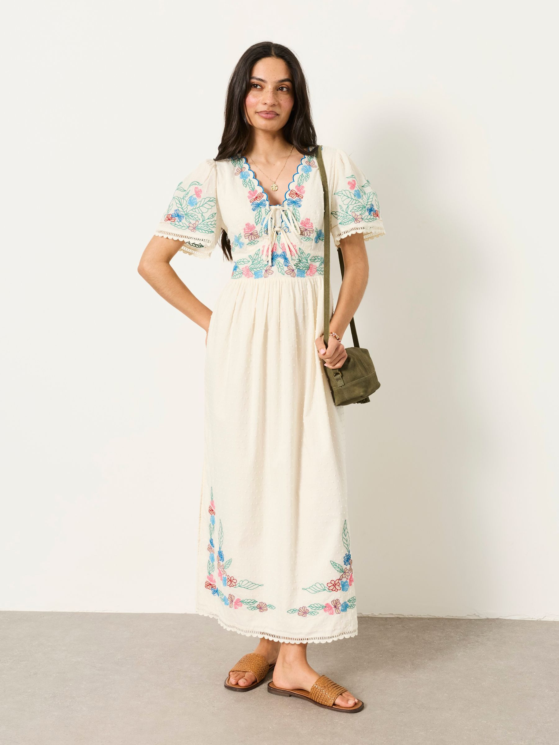 Lea Ivory Regular Embroidered Midi Dress | Fat Face