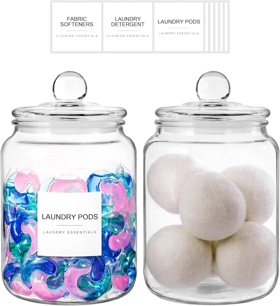 Mustry Glass Jars for Laundry Room Organization, 0.5 Gallon One Hand Easy Open Laundry Jars with ... | Amazon (US)