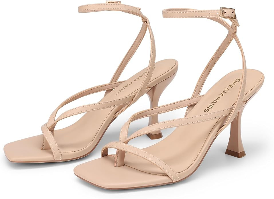 DREAM PAIRS Women's Strappy Thong Ankle Strap Heel Sandal | Amazon (US)
