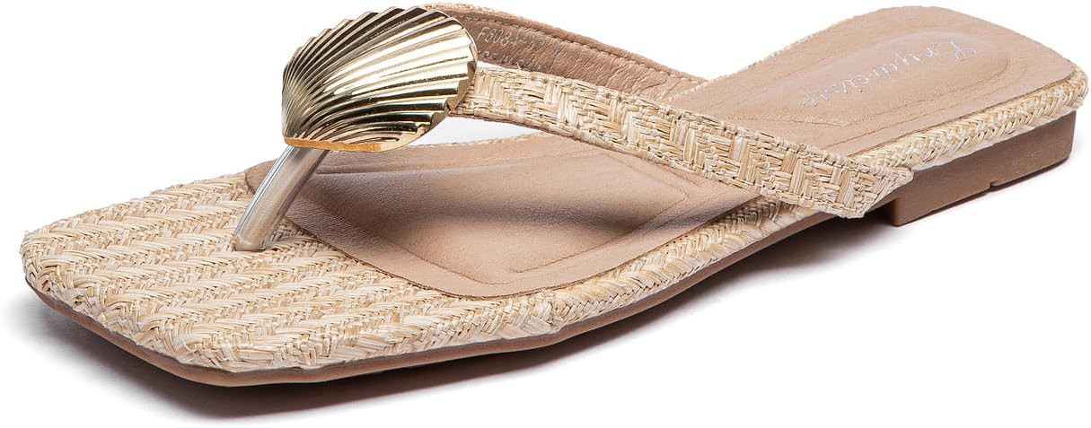 Lryweisy Women's Flat Shell Clip Flip Flop Comfortable Dressy Slippers Square Toe Thong Sandals | Amazon (US)