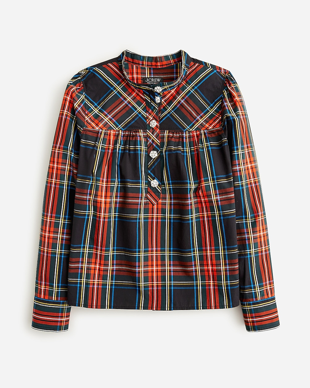 Fresco top with jewel buttons in Stewart tartan | J. Crew US