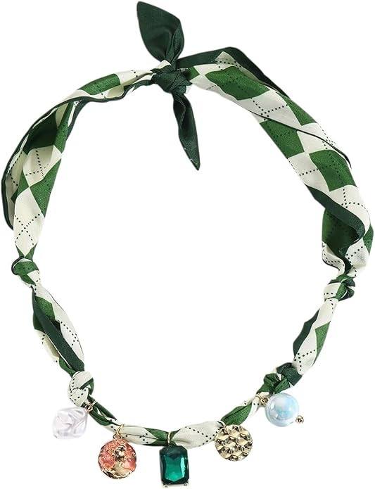 Scarf Bandana Necklace with Charm Colorful Silk Flower Crystal Heart Pearl Choker Necklace Fabric... | Amazon (US)