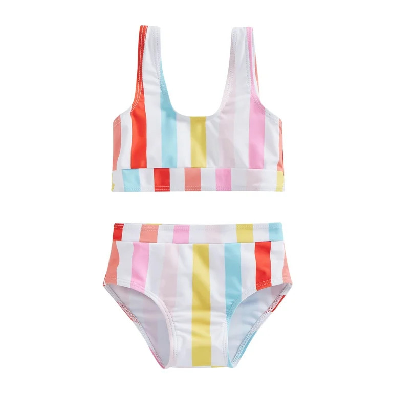 Bagilaanoe Toddler Girls Swimsuits 2 Piece Bikinis Set Rainbow Print Vest Tops + High Waist Short... | Walmart (US)
