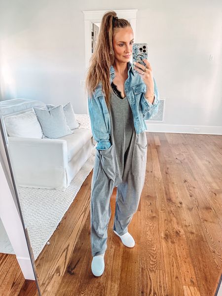 Free People Hot Shot Onesie with anime bing lace bralette and Aerie denim jacket. Great casual everyday outfit for school drop off, travel, errands, etc. 

Linked Amazon dupes for onesie. Wearing size Small. #founditonamazon #freepeoplemovement #amazonfinds

#LTKshoecrush #LTKtravel #LTKfindsunder50