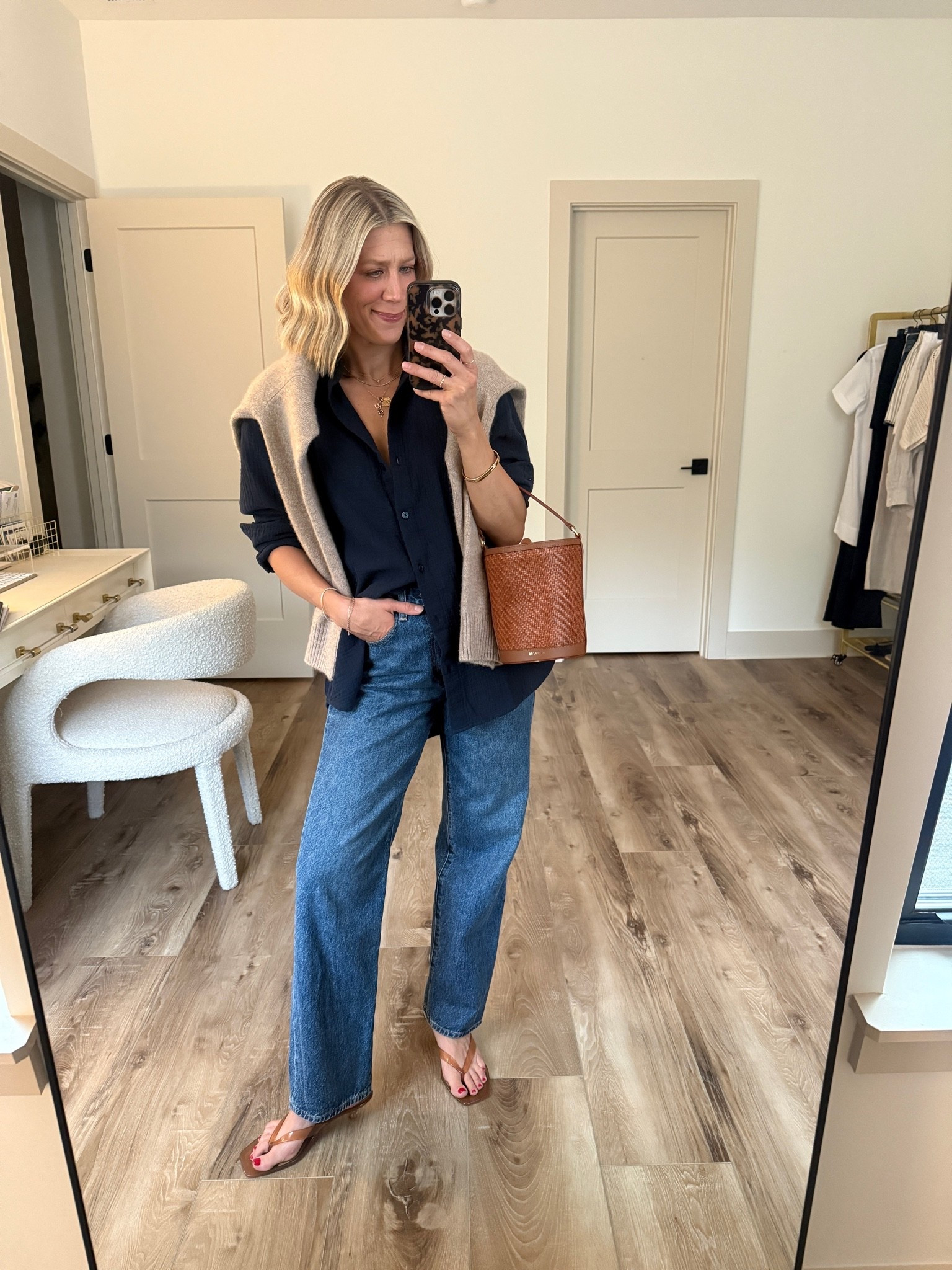 Wearing XS gauze shirt, 25 jeans, small sweater, sandals tts

#LTKSaleAlert #LTKOver40 #LTKootd