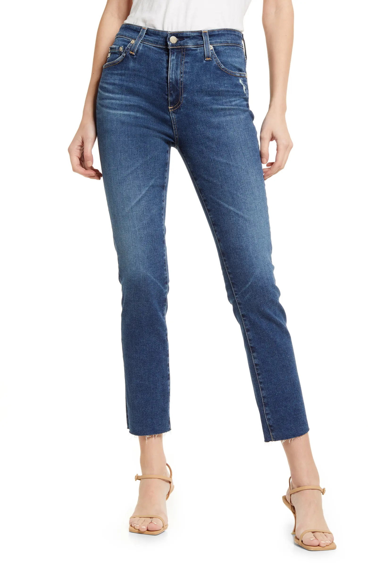 Mari Raw Hem High Waist Crop Straight Leg Jeans | Nordstrom