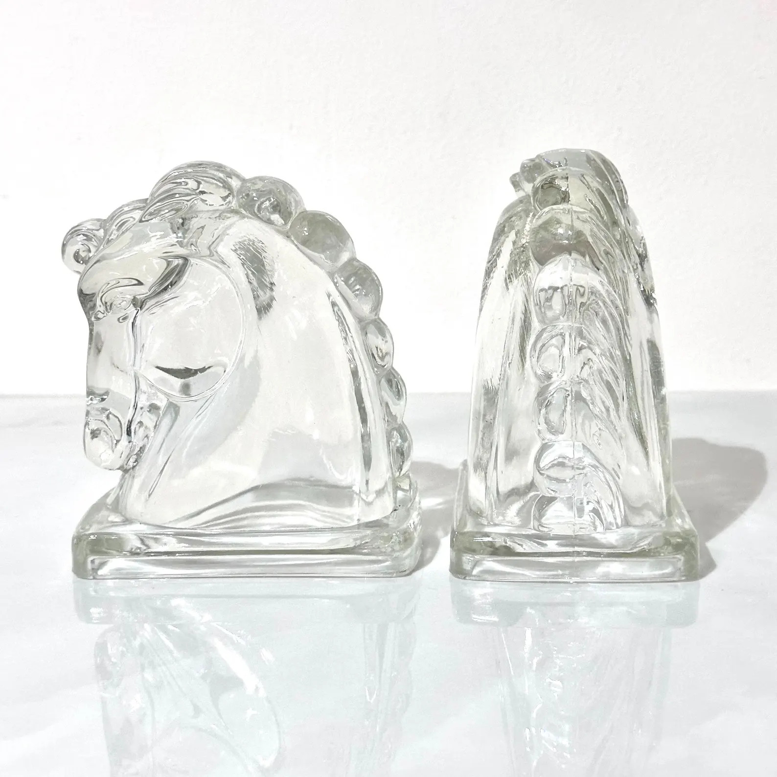 Vintage Clear Glass Horse Head Bookends | Pair Glass Chess Knight Equestrian Paperweights | Feder... | Etsy (US)