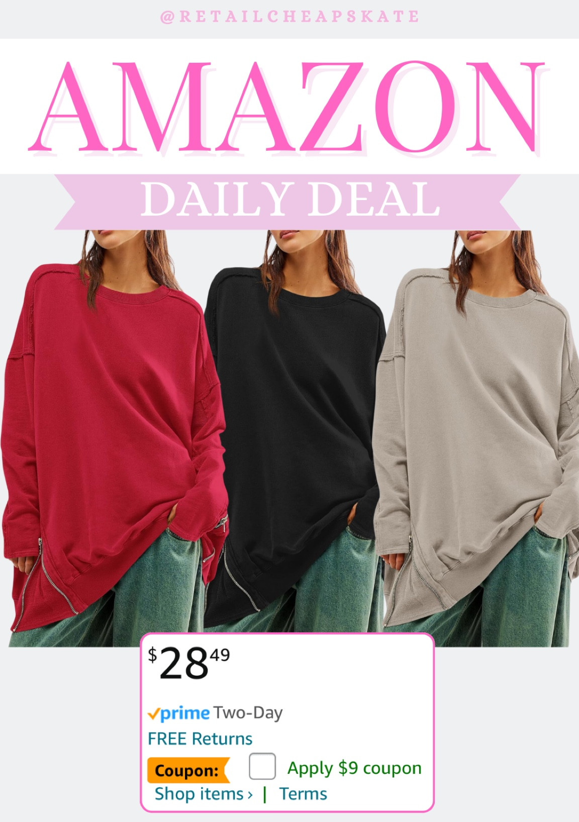Free people look for less sweatshirt on Amazon! Amazon daily deal - clip the coupon!

#LTKSaleAlert #LTKStyleTip #LTKFindsUnder50