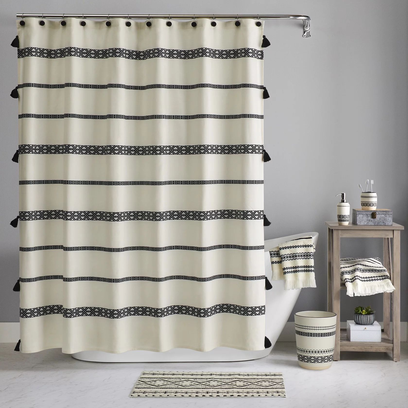 Boho Chic Polyester and Cotton Shower Curtain, Black, Better Homes & Gardens, 72" x 72" | Walmart (US)