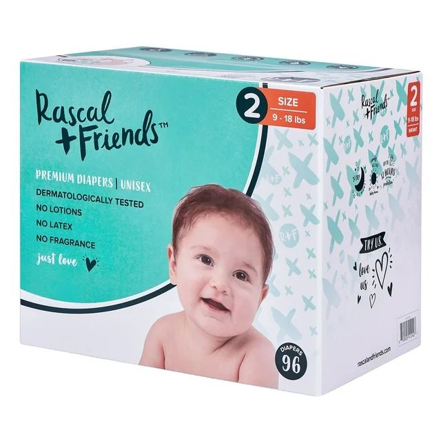 Rascal & Friends 93336 Premium Diapers, Size 2, 96 Count (Select for more options) - Walmart.com | Walmart (US)
