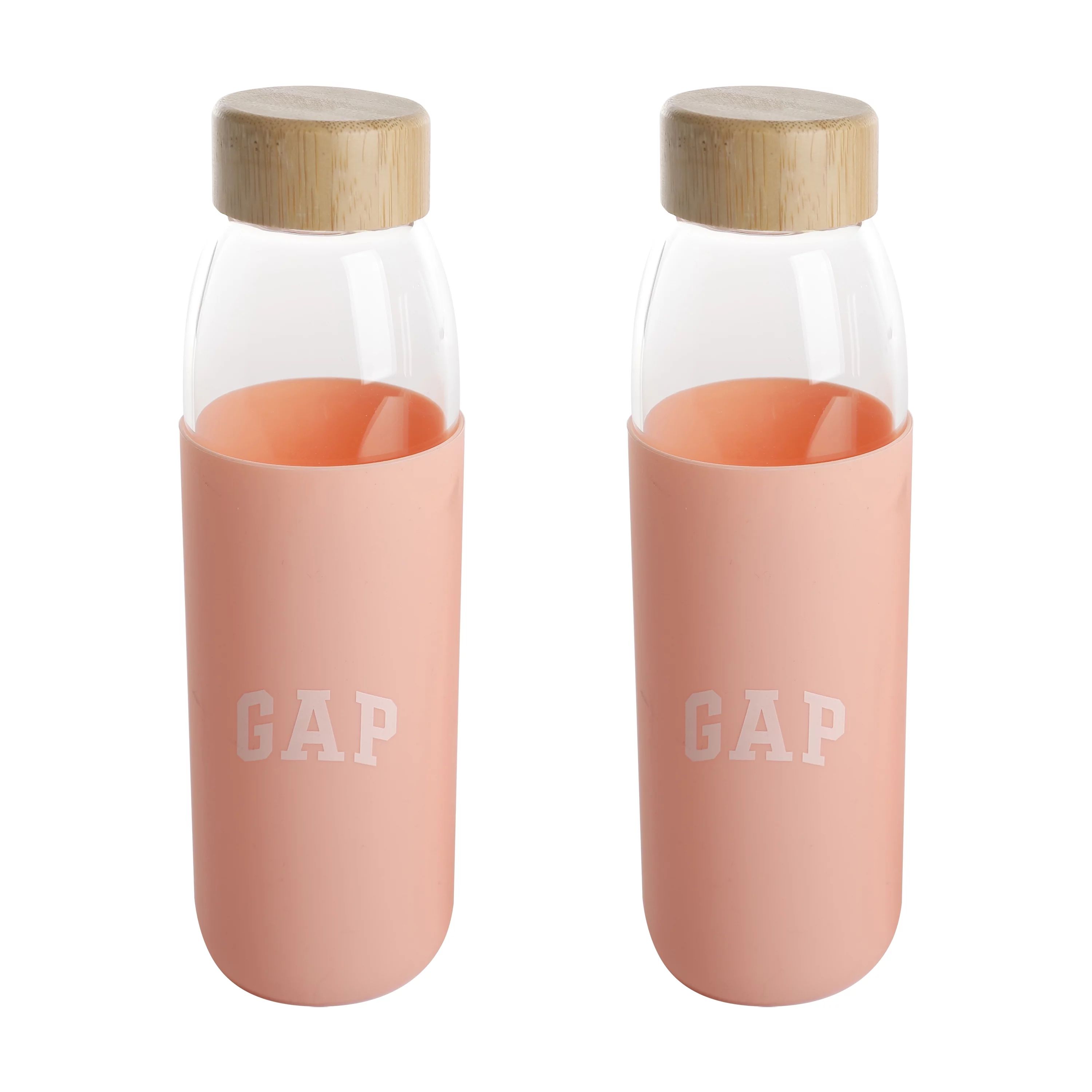 Gap Home 17-Ounce Hydration Glass Bottle with Melon Silicone Sleeve and Bamboo Lid , Set of 2 | Walmart (US)