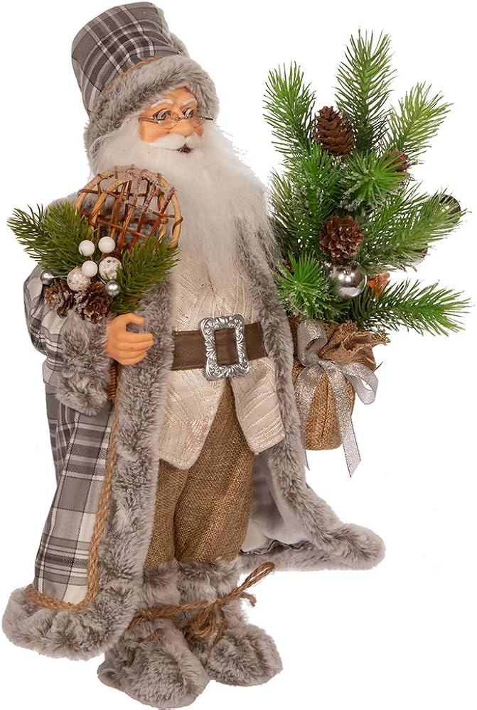 Kurt S. Adler 17-Inch Natural Plaid Santa with Tree and Snowshoes | Amazon (US)