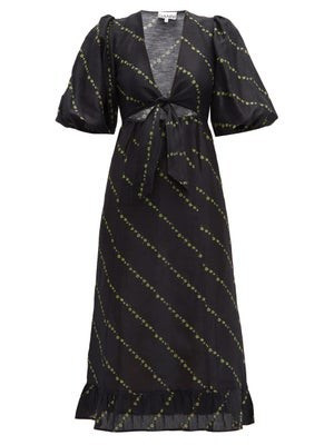 Tie-front floral-print linen-blend midi dress | Matches (US)