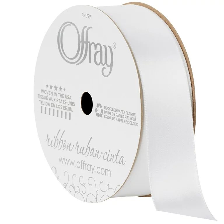 Offray Ribbon, White 7/8 inch Single Face Satin Polyester Ribbon, 18 feet | Walmart (US)
