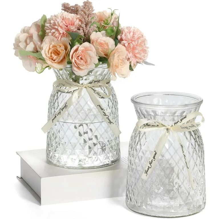 6.3" Glass Large Vintage Diamond Pattern Vases, Set of 2 | Walmart (US)
