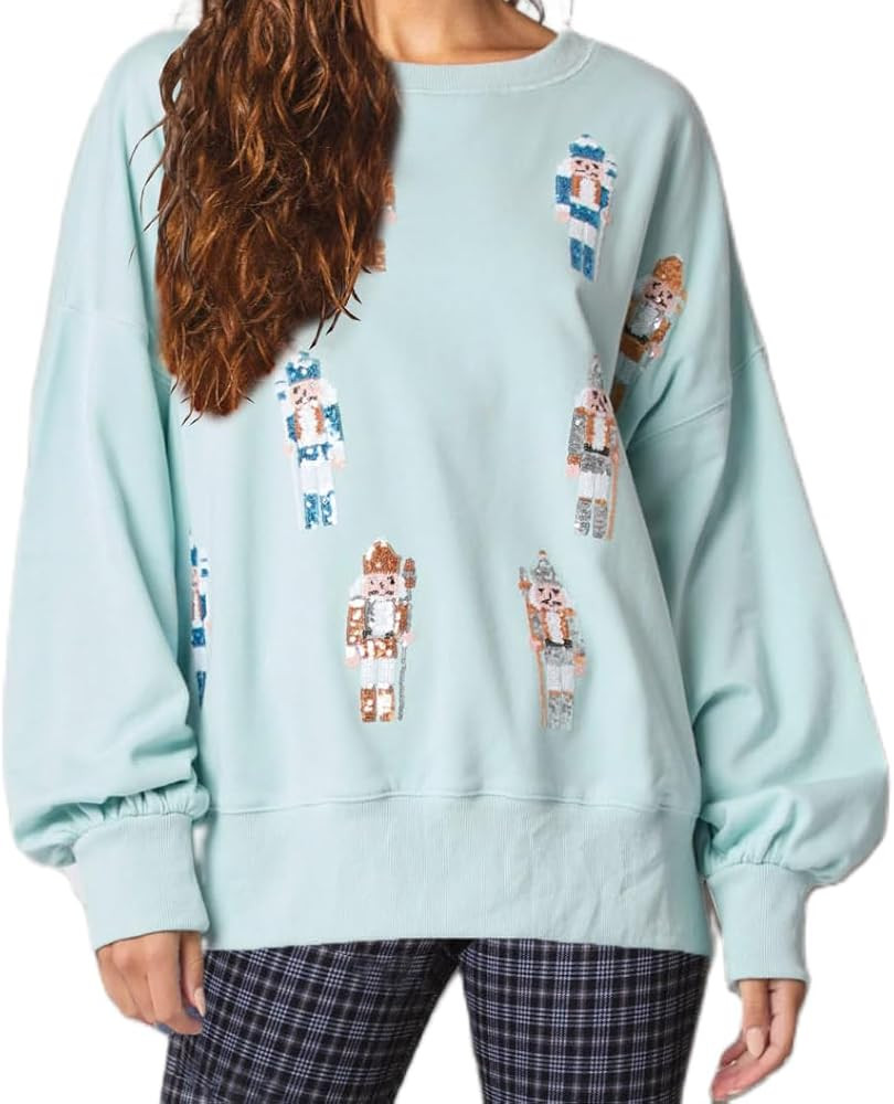 Ugly Christmas Sweaters for Women Cute Sequin Nutcracker Crewneck Sweatshirts Holiday Santa Overs... | Amazon (US)
