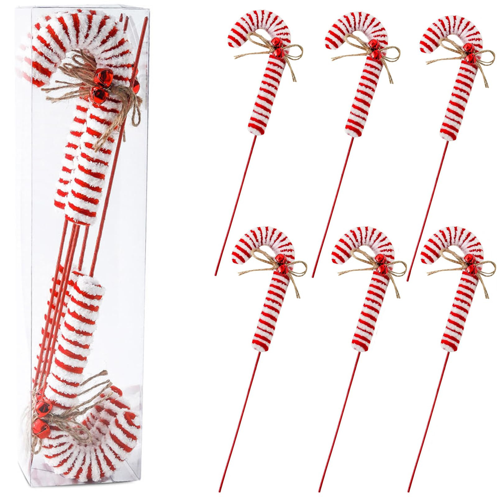 6Pcs Christmas Tree Decorations Picks，Red White Woolen Candy Picks 14 Inch Xmas Tree Topper Orn... | Amazon (US)