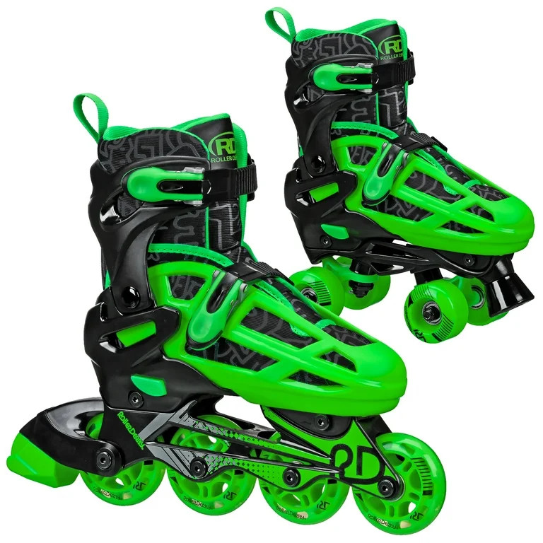 Roller Derby Boys 2-in-1 Roller/Inline Skates Black/Green, Size 3-6 | Walmart (US)