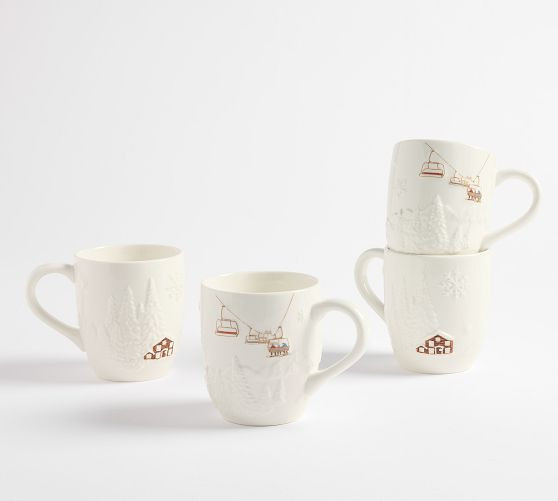 Whistler Chalet Embossed Mugs - Set of 4 | Pottery Barn (US)