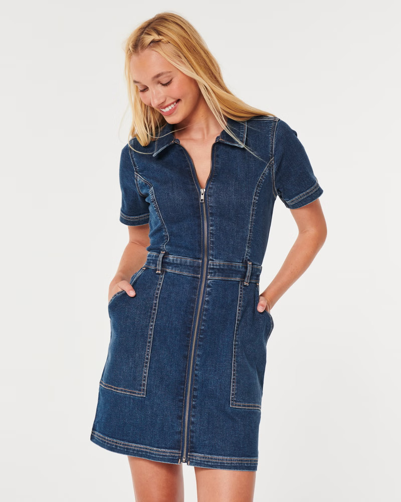 Exchange Color / Size
		
		
				
			


  
						Short-Sleeve Denim Utility Dress | Hollister (US)