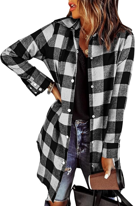 EVALESS Color Block Plaid Shacket Jacket Womens Fall Clothes Fashion Outfits | Amazon (US)