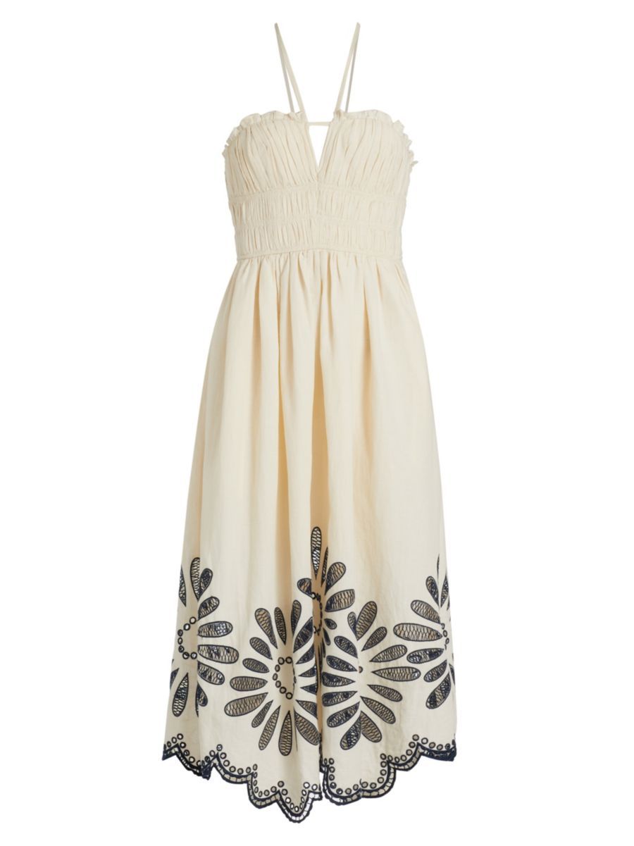 Beatrice Embroidered Linen & Cotton Midi-Dress | Saks Fifth Avenue