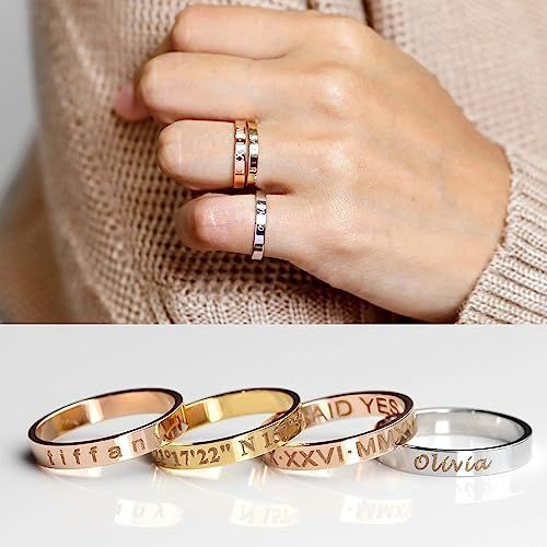 Mothers Day Gift for Her Personalized Stacking Ring Stackable Rings Coordinates Ring Engraved Rin... | Amazon (US)