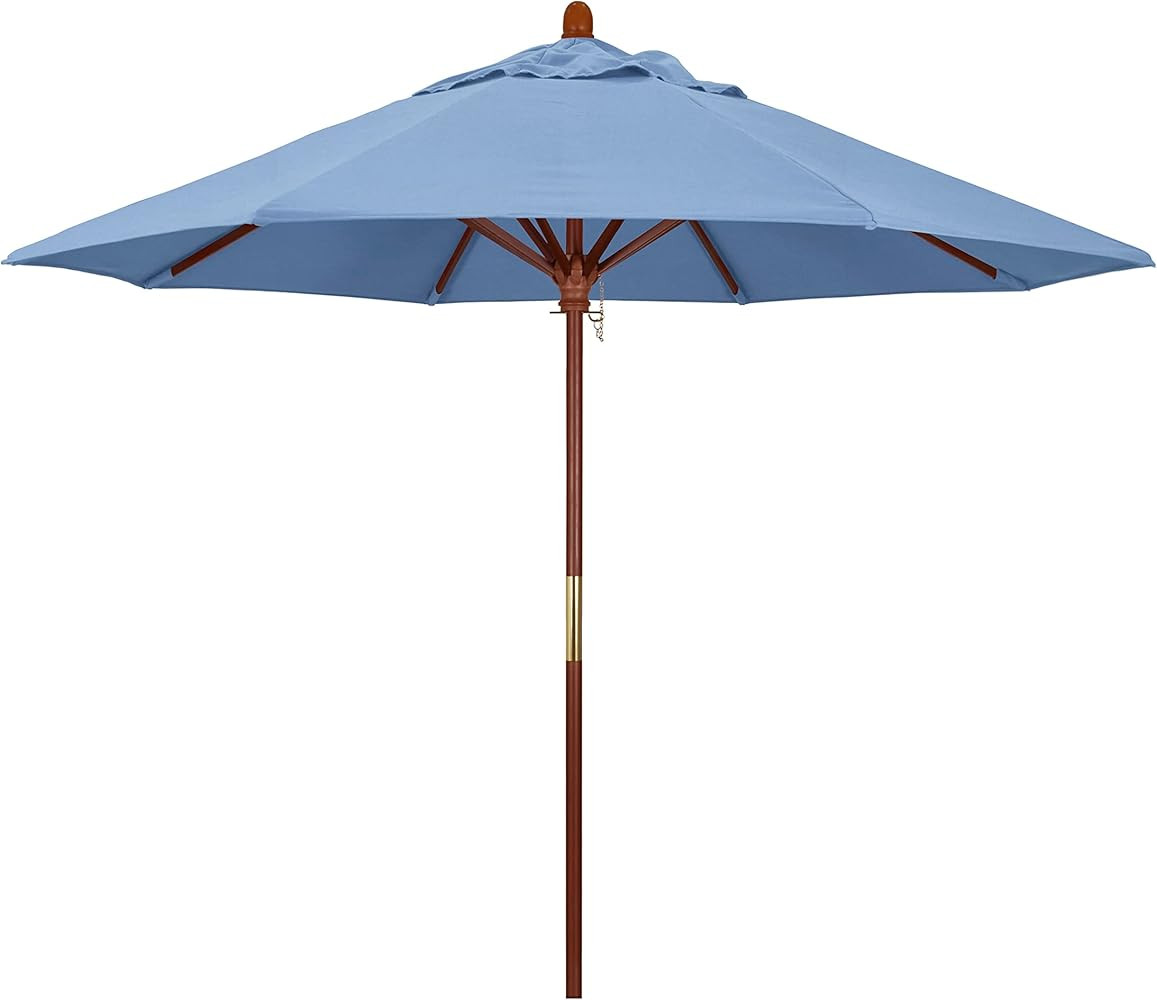 California Umbrella 9' Rd. Wooden Market Umbrella, Push Open Pin Stop, Sunbrella Air Blue | Amazon (US)