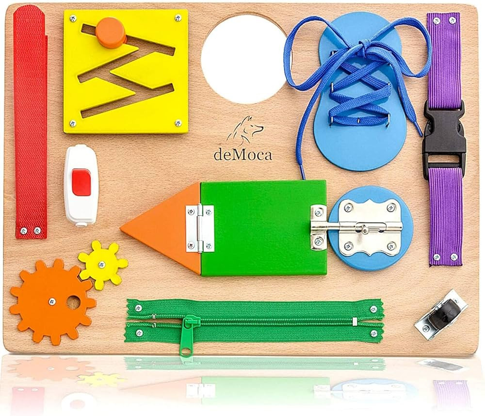 deMoca Busy Board Montessori Toys for Toddlers, Kids Sensory Wooden Activity Board with 10 Presch... | Amazon (US)