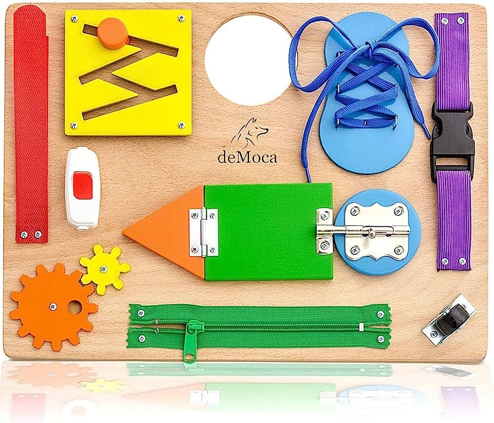 deMoca Busy Board Montessori Toys for Toddlers, Kids Sensory Wooden Activity Board with 10 Presch... | Amazon (US)