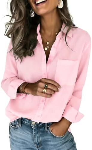 Zeagoo Womens Button Down Shirts Long Sleeve Cotton Gauze Tops Casual Collared Blouses Loose Fit | Amazon (US)