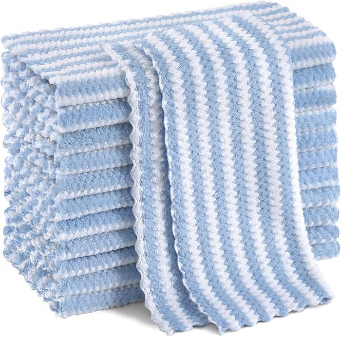 Homaxy 12 Pack Coral Velvet Dish Cloths, 10 x 10 inches, Blue | Amazon (US)