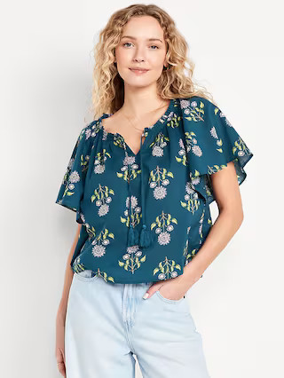 Flutter-Sleeve Tassel-Tie Top | Old Navy (US)