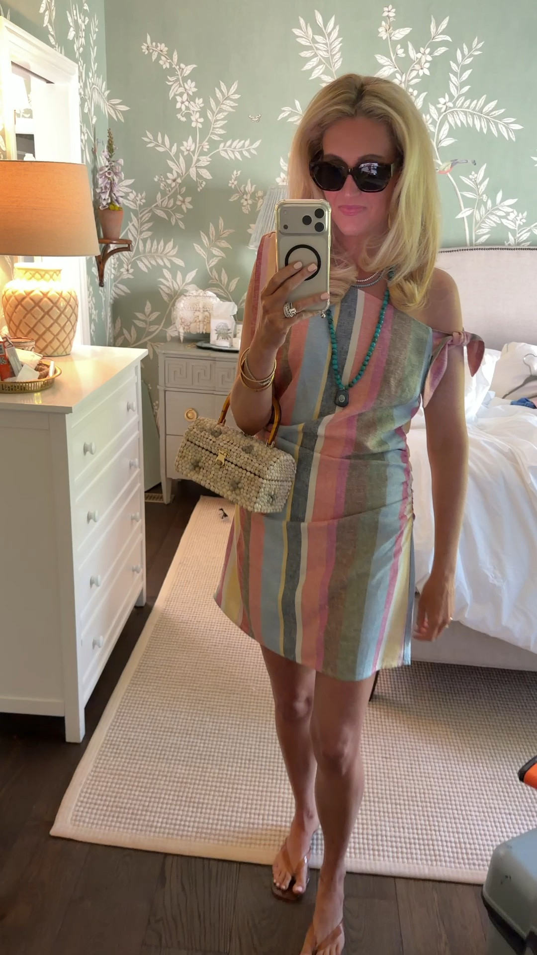 I’m wearing a size medium in this fun striped dress!