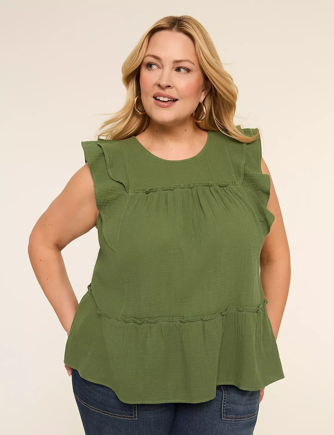 Ruffle Cap-Sleeve Popover Top | LaneBryant | Lane Bryant (US)