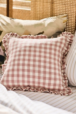 Ana Cotton Gingham Printed Ruffle Pillow | Anthropologie (US)