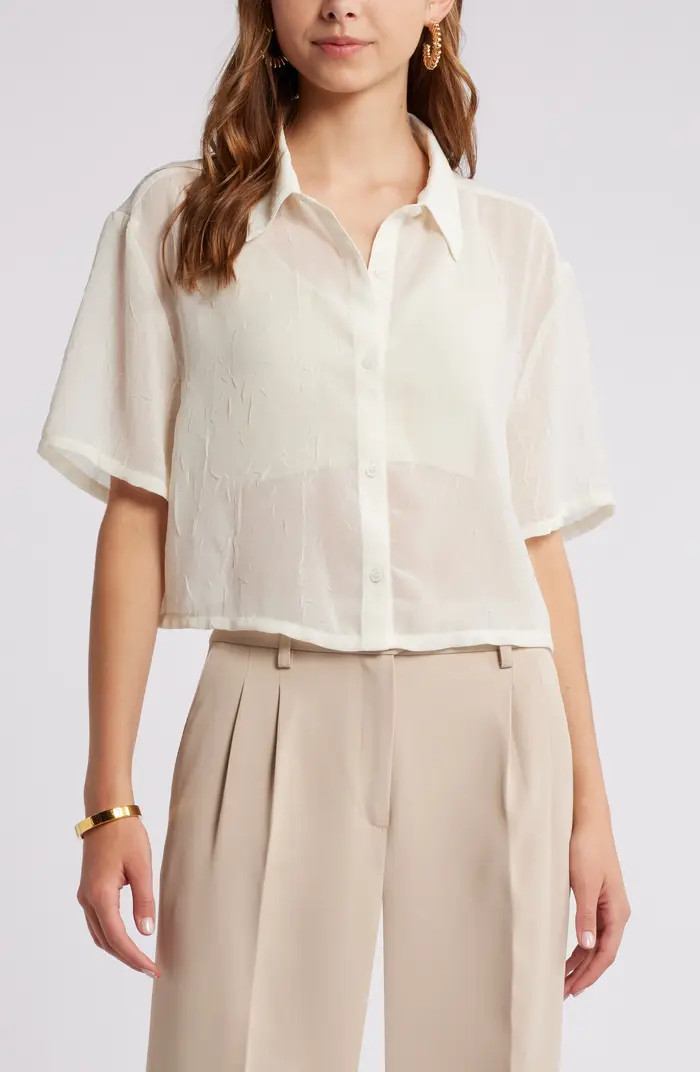 Sheer Crop Button-Up Shirt | Nordstrom